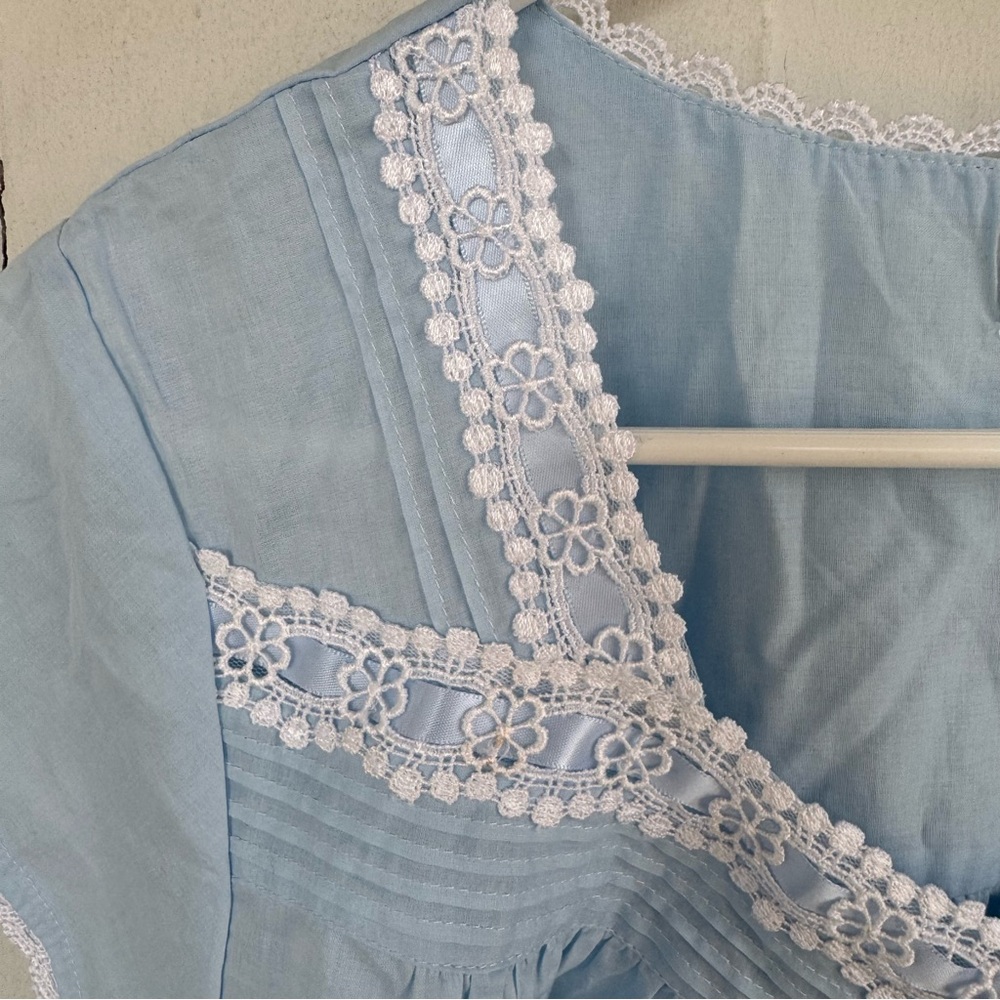 Eileen West Cap Sleeve Button Front Cotton Nightgown Blue size Large NWT NEW - Picture 3 of 7